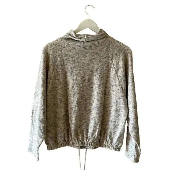 LUSH  DRAWISTRING TNECK TOP
CREAM  BLUE Cropped Long Sleeves Soft Womens S - Picture 6 of 16